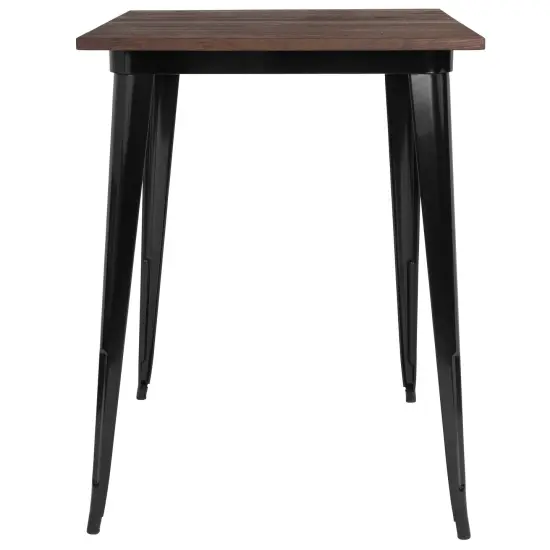 Merrick Lane Ardennes 31.5 Steel Indoor Contemporary Table With Square Rustic Wood Top Black {6}