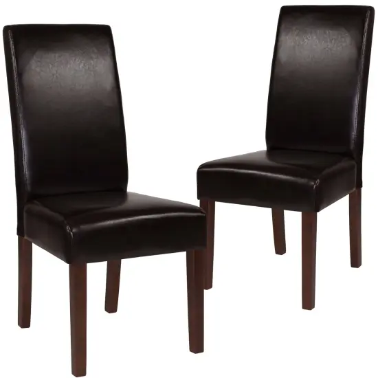 Emma and Oliver Two Mid-Century Parson's Chairs and Finished Hardwood Frame for Kitchen, Dining Room & More Brown LeatherSoft {1}