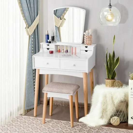 Vanity Table Set Dressing Table Cushioned Stool Makeup Table {6}