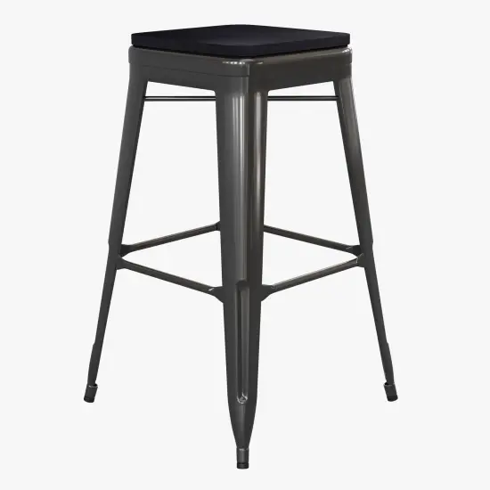 Emma and Oliver Cory Set of Four Backless Metal Stools with All-Weather Poly Resin Seats for Indoor Use Only Black/Black {1}