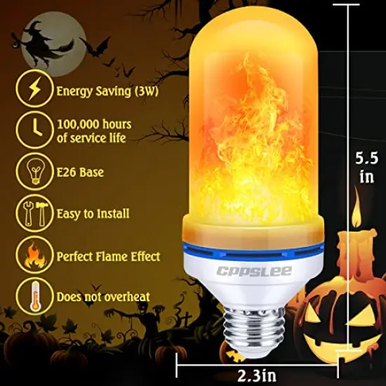 LED Flame Light Bulbs, 4 Modes Fire Light Bulbs, E26 Base Flame Bulb, Halloween Decorations Outdoor Indoor Home, Halloween Lights Bulbs (Yellow, 2 Pack) {5}