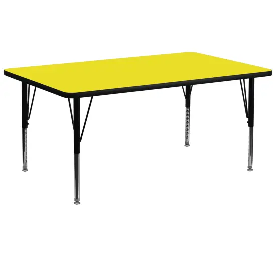 Emma and Oliver 30x72 Rectangle HP Laminate Adjustable Preschool Activity Table Yellow {1}