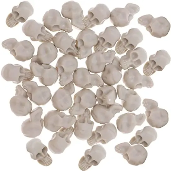 BEOSOFLOY 50pcs Miniature Halloween Figurines Skulls Heads Terrifying Skeleton Ornament Halloween Prank Props for DIY Halloween Crafts Bar Home Trick Toy Favors White {1}