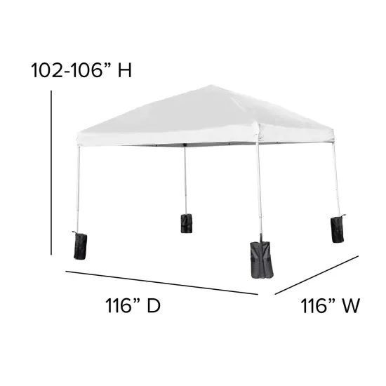 Emma and Oliver Ukko 10'x10'Weather Resistant, UV Coated Pop Up Canopy Tent with Sandbags and Wheeled Case White {5}