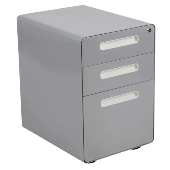 Emma and Oliver Ergonomic 3-Drawer Mobile Locking Filing Cabinet Storage Organizer Gray {1}
