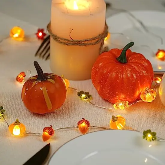 Thanksgiving Lights 10FT 30 LED Fall Lights 3D Pumpkin Maple Leaf Acorn Battery Operated String Lights Halloween Decorations Indoor Fall Decorations for Home Garland Party Autumn {5}