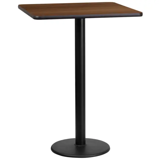 Emma and Oliver 24" Square Laminate Table Top with 18" Round Bar Height Table Base Walnut {1}