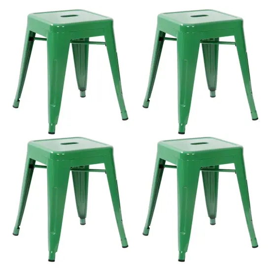 Emma and Oliver 18 Inch Table Height Indoor Stackable Metal Dining Stool-Set of 4 Green {1}