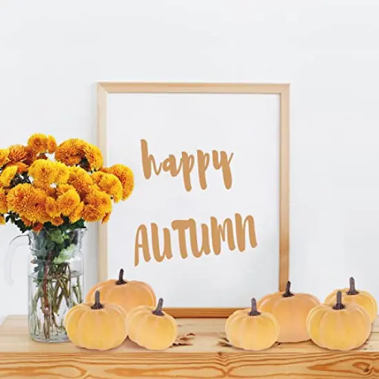 12 Pcs Assorted Small Orange Artificial Pumpkins Decorative Fall Pumpkins Harvest Pumpkins Foam Pumpkins for Gifts Fall Wedding Baby Shower Thanksgiving Halloween Table Centerpiece Mantel Decor {5}
