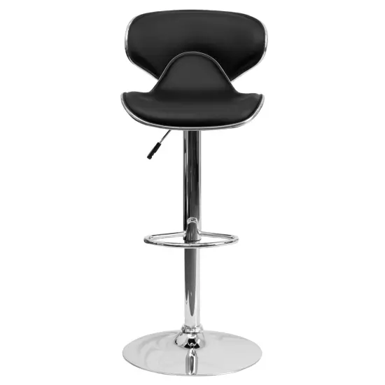 Emma and Oliver Contemporary Cozy Mid-Back Vinyl Adjustable Height Barstool Black {3}