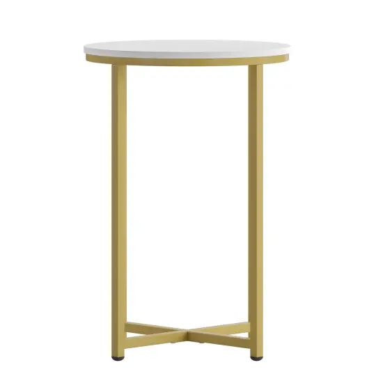 Merrick Lane Fairdale End Table with Round Cross Brace Frame White/Brushed Gold {3}