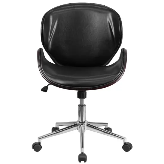 Merrick Lane Roisin Office Chair Mid-Back Ergonomic Executive Swivel Office Chair With Tilt-Lock and Tilt Tension Controls BlackLeaSft/Mahogany {2}