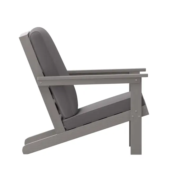 Merrick Lane Riviera All-Weather Poly Resin Wood Adirondack Style Deep Seat Patio Club Chair with Cushions Gray {5}