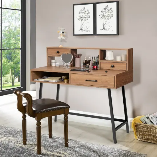 42-Inch Vanity Desk with Tabletop Shelf and 2 Drawers-Natural {2}
