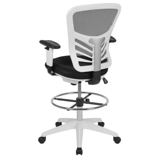 Emma and Oliver Mid-Back Mesh Adjustable Ergonomic Drafting Chair, Task Chair BlackMesh/WhiteFrame {4}