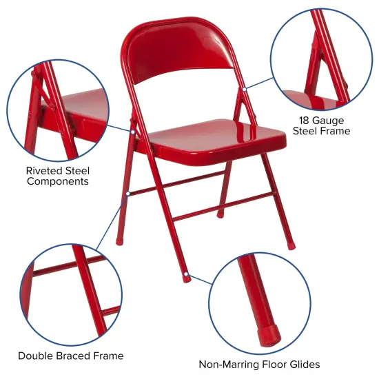 Emma and Oliver 2 Pack Home & Office Double Braced Party Events Steel Metal Folding Chair Red {3}