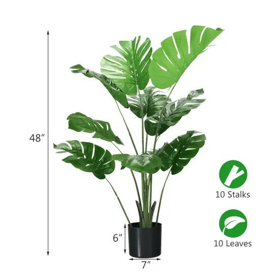 4 Feet Artificial Monstera Deliciosa Tree with 10 Leaves of Different Sizes {3}