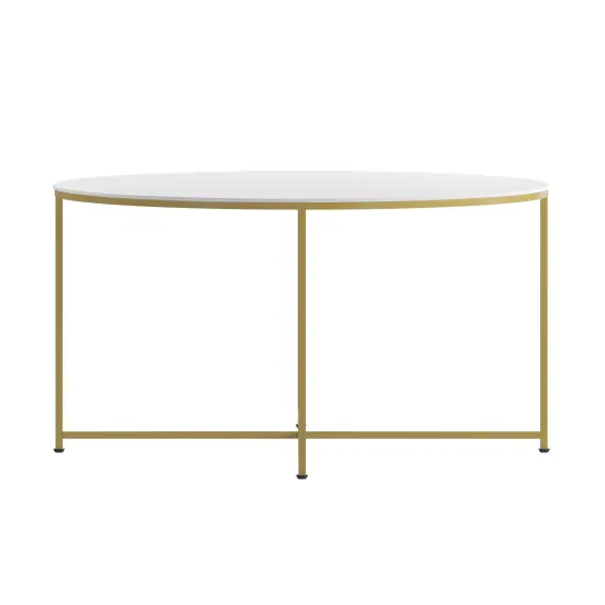 Merrick Lane Fairdale Coffee Table with Round Cross Brace Frame White/Brushed Gold {1}