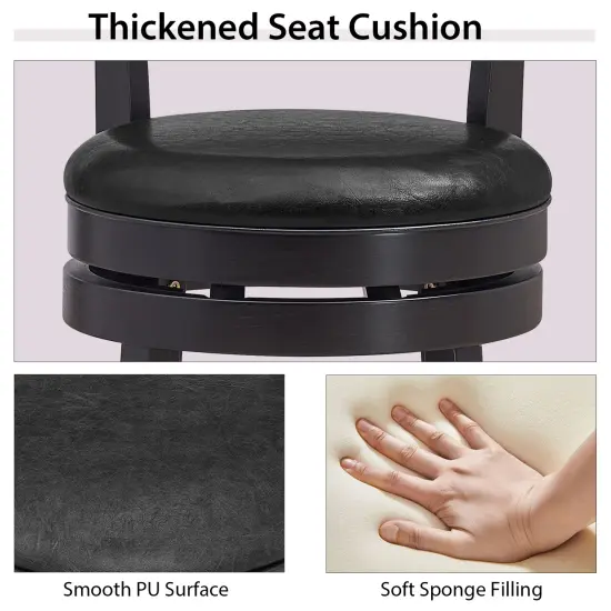 Set of 2 Bar Stools Swivel Bar Height Chairs with PU Upholstered Seats Kitchen {5}