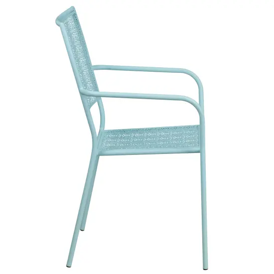 Emma and Oliver Commercial Grade Colorful Metal Patio Arm Chair with Square Back Coral {10}