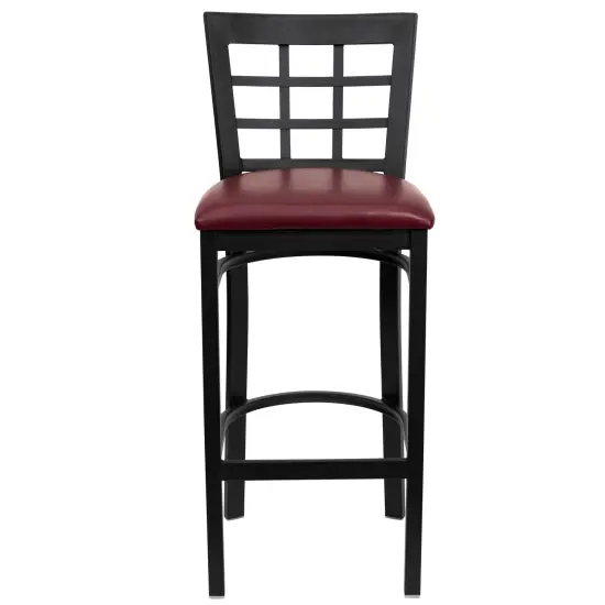 Emma and Oliver 2 Pack Window Back Metal Restaurant Barstool BurgVYL/BlackMetal {2}