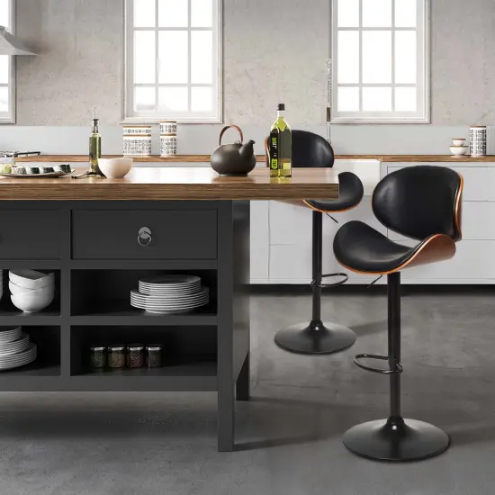 Set of 2 Adjustable Swivel PU Leather Bar Stools with Iron Base and Curved Footrest {5}
