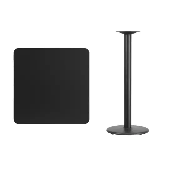 Emma and Oliver 30" Square Laminate Table Top with 18" Round Bar Height Table Base Black {3}