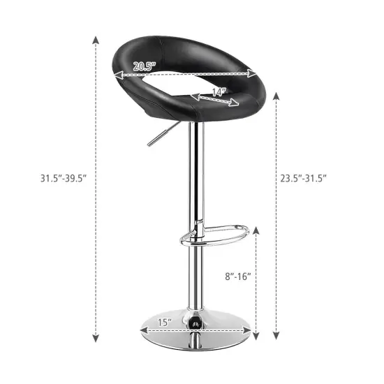 Height Adjustable Bar Stools Set of 2 with Hollow Back and Footrest Black {4}