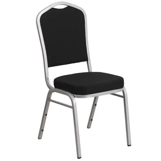 Emma and Oliver Crown Back Stacking Banquet Dining Chair BlackFabric/Silver {1}