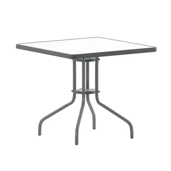 Emma and Oliver 31.5" Square Tempered Glass Metal Table with Smooth Ripple Design Top Clear/Black {6}