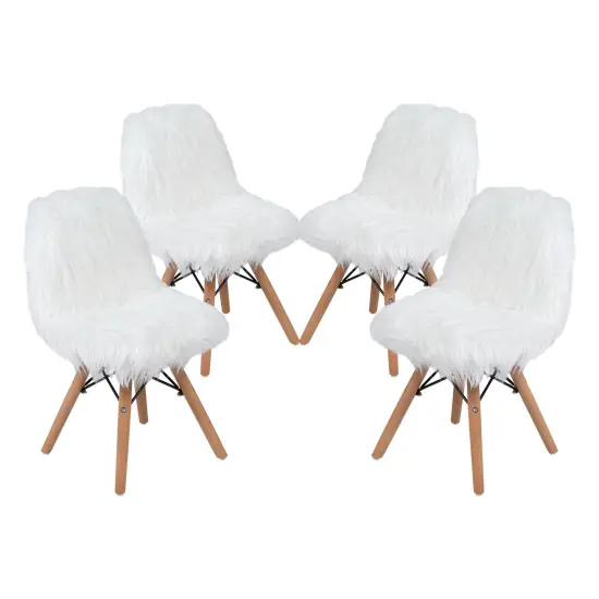 Emma and Oliver 4 Pack Kids Shaggy Dog Accent Chair - Desk Chair - Playroom Chair White {1}