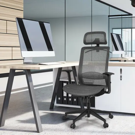 Height Adjustable Ergonomic High Back Mesh Office Chair with Hanger Grey {2}