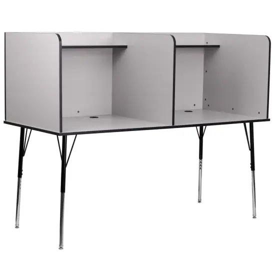 Emma and Oliver Stand-Alone Double Study Carrel with Height Adjustable Legs Nebula Grey {1}