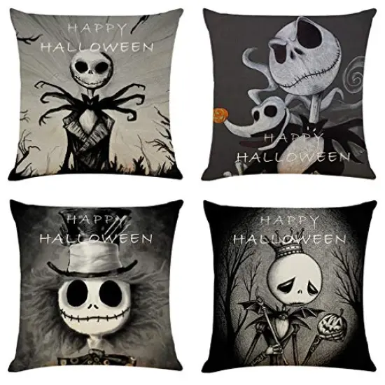 Ogrmar 4PCS 18"x18" Throw Pillow Covers Halloween Decorative Couch Pillow Cases Cotton Linen Pillow Square Cushion Cover for Sofa, Couch, Bed and Car {1}