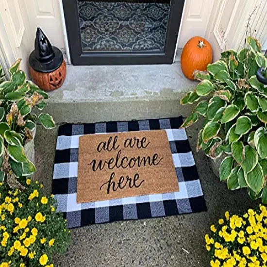MUBIN Cotton Buffalo Plaid Rug 27.5 x 43 Inches Black and White Check Rugs Hand-Woven Indoor or Outdoor Rugs for Layered Door Mats Washable Carpet for Front Porch, Kitchen, Farmhouse, Entryway {4}