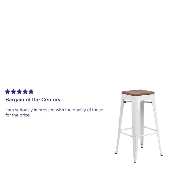 Merrick Lane Dalton Series Backless Metal Dining Stool with Wooden Seat for Indoor Use White {3}