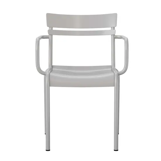 Emma and Oliver Rennes Powder Coated Steel Stacking Dining Chair with Arms and 2 Slat Back for Indoor-Outdoor Use Black {8}