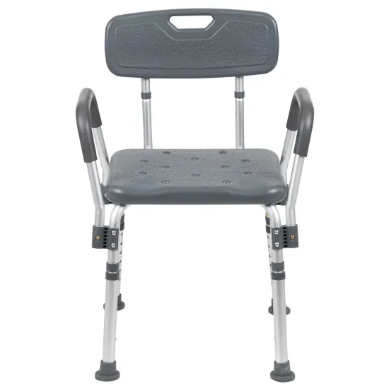 Emma and Oliver 300 Lb. Capacity Quick Release Back & Arm Shower Chair Gray {3}