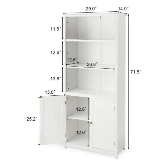 Bookcase Shelving Storage Wooden Standing Cabinet Unit Display with Doors White {5}
