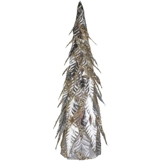 Northlight Sequined Layered Leaves Christmas Cone Tree - 26" - Platinum and Champagne Finish Silver {1}