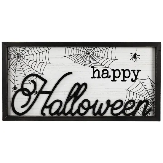 Northlight Framed "Happy Halloween" Spider Web Wall Sign - 23.5" Black {3}