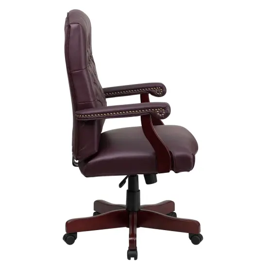 Merrick Lane Versailles High Back Tufted Home Office Chair With Height Adjustment And 360&deg; Swivel Burgundy LeatherSoft {5}