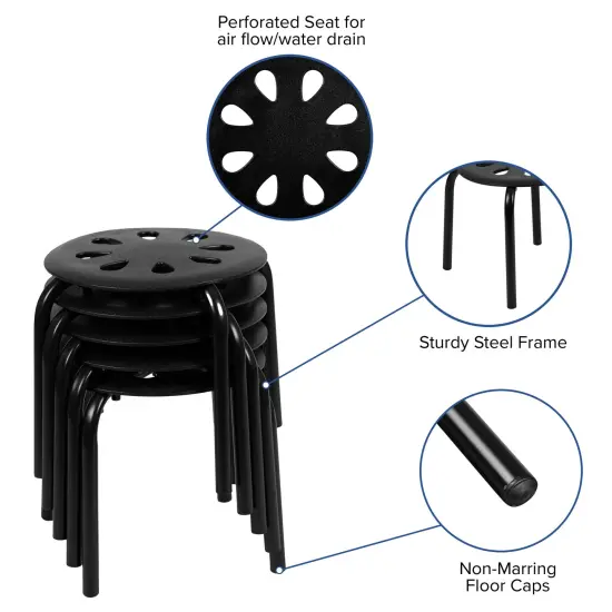 Emma and Oliver Plastic Nesting Stack Stools - Classroom/Home, 11.5"Height (5 Pack) Black {3}