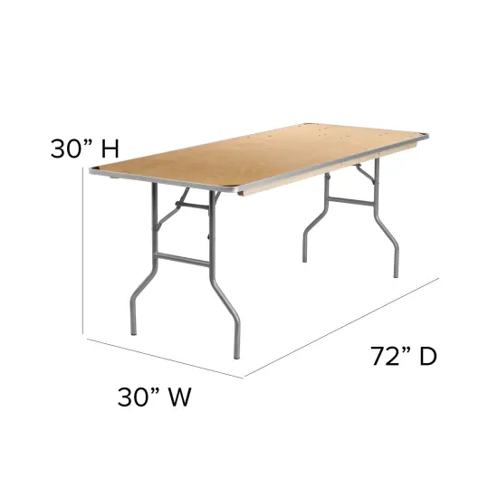 Emma and Oliver 6-Foot Rectangular HEAVY DUTY Birchwood Folding Banquet Table with METAL Edges and Protective Corner Guards Natural {4}