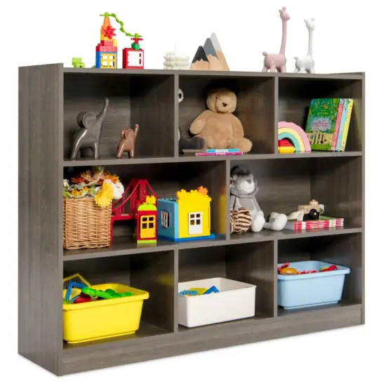 3-Tier Open Bookcase 8-Cube Floor Standing Storage Shelves Display Cabinet White {8}