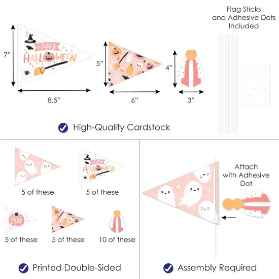 Big Dot of Happiness Pastel Halloween - Triangle Pink Pumpkin Party Photo Props - Pennant Flag Centerpieces - Set of 20 {4}