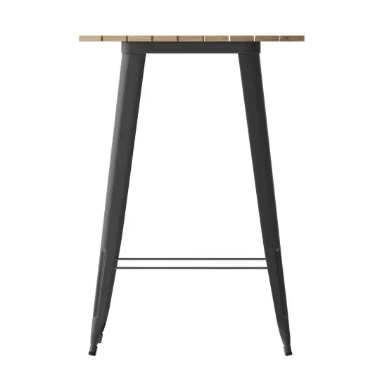 Merrick Lane Dryden Indoor/Outdoor Bar Top Table, 30" Round All Weather Poly Resin Top with Steel base Brown/Black {4}