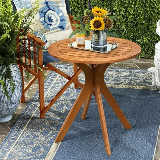 27 InchOutdoor Round Solid Wood Coffee Side Bistro Table {5}