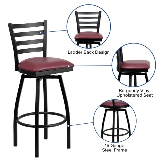 Emma and Oliver Ladder Back Swivel Metal Restaurant Dining Barstool BurgVYL/BlackMetal {2}
