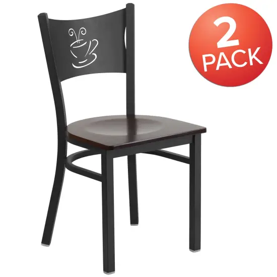 Emma and Oliver 2 Pack Coffee Back Metal Restaurant Chair Walnut/BlackMetal {5}
